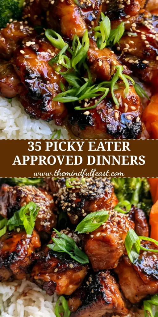Dinner Ideas for Picky Eaters: The Ultimate Honey Garlic Chicken Bowl 4 A handheld smartphone photo of a vibrant Honey Garlic Chicken bowl with charred meat, jasmine rice, and steamed broccoli. (dinner ideas for picky eaters)