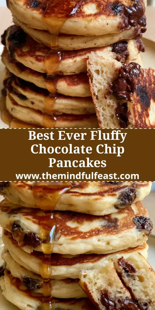 Chocolate Chip Pancakes: The Ultimate Thick and Fluffy Buttermilk Recipe 4 A towering stack of five chocolate chip pancakes with melting butter and cascading maple syrup on a rustic ceramic plate.