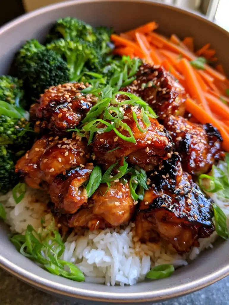 Dinner Ideas for Picky Eaters: The Ultimate Honey Garlic Chicken Bowl 1 Vibrant forest-green broccoli and bright orange matchstick carrots served with jasmine rice.