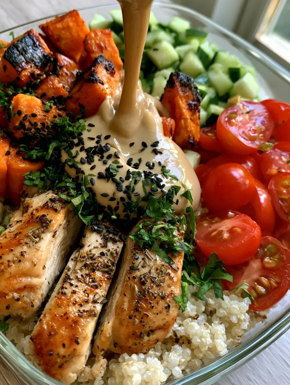 Close-up of seared chicken breast with cracked pepper and oregano alongside charred sweet potatoes. (food)