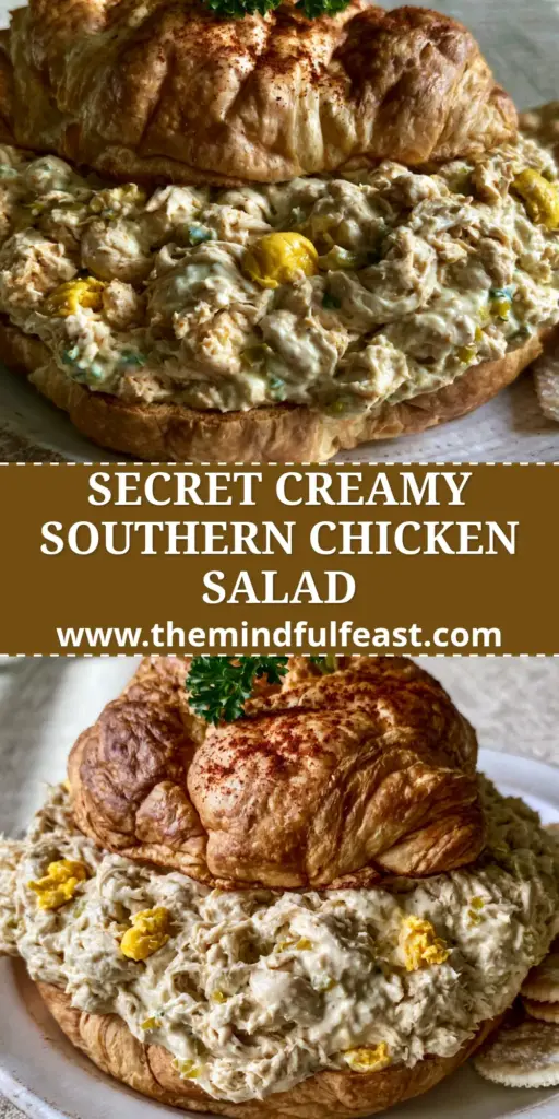 Chicken Salad Chick Olivia's Old South Copycat Recipe 5 A buttery toasted croissant overflowing with Chicken Salad Chick Olivia's Old South, featuring finely shredded chicken and a sprig of curly parsley.