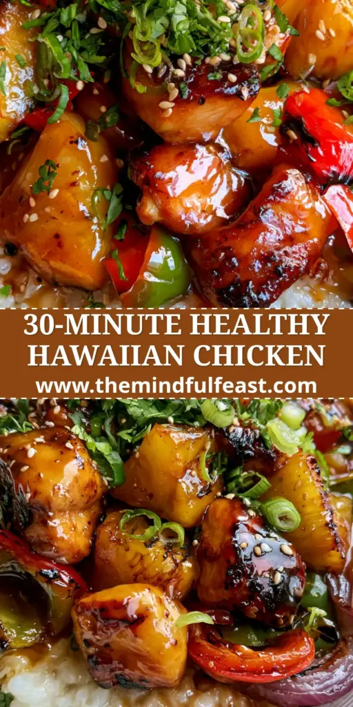 A handheld smartphone photo of a Hawaiian chicken with coconut rice bowl featuring seared chicken, amber glaze, and blistered peppers.