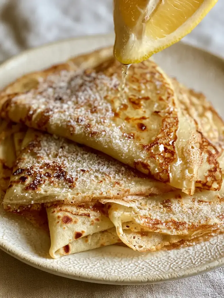 English Pancakes: How to Master Paper-Thin Lacy Edges and Golden Leopard Spots 2 Close-up of lacy edges and flexible texture of English pancakes folded into quarters. (English pancakes)