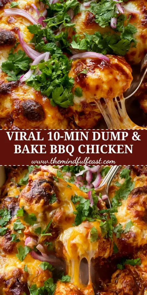 BBQ Chicken Casserole with Bubbling Melted Cheese and Smoky Mahogany Sauce 4 A bubbling BBQ Chicken Casserole in a white dish featuring melted cheddar, mozzarella, red onions, and cilantro with a dramatic cheese pull.