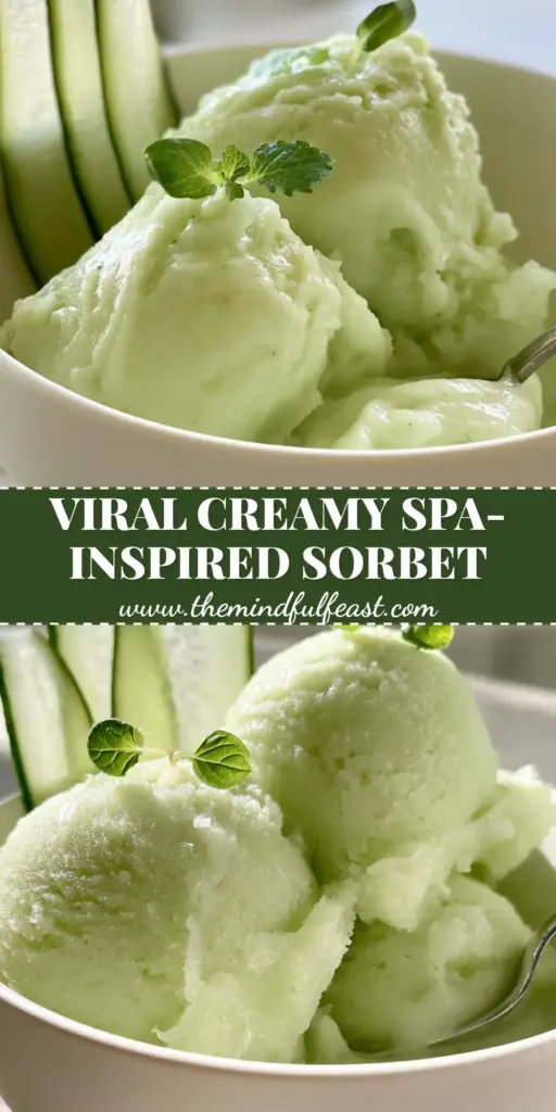 Honeydew Cucumber Sorbet: The Ultimate Silky Summer Refresher 4 Two velvety scoops of pale green honeydew cucumber sorbet in a matte white ceramic bowl with cucumber ribbons and micro-mint garnish.