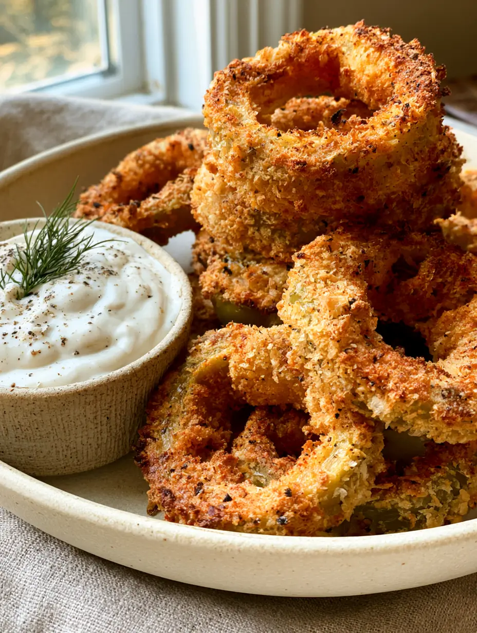 Macro view of craggy panko and parmesan crust on air fryer banana peppers showing cracked black pepper flecks.