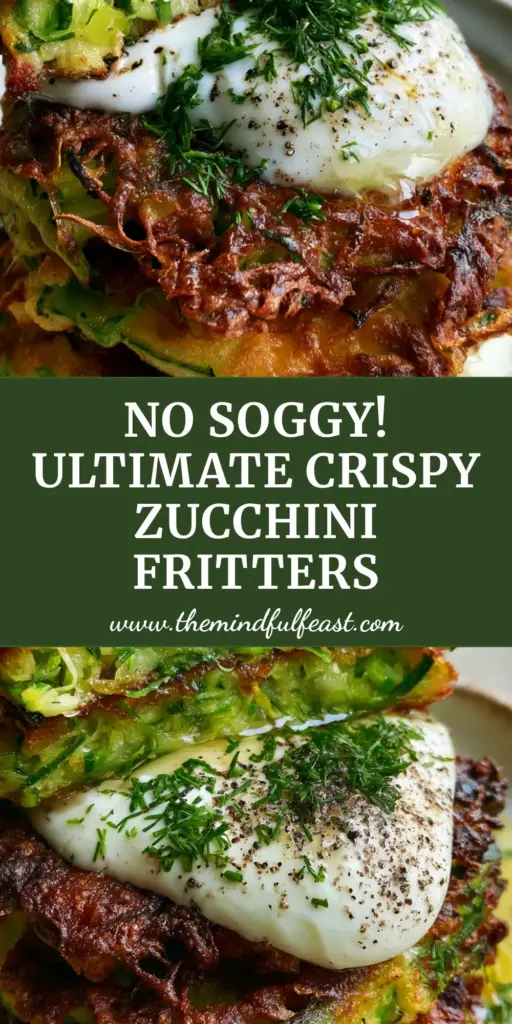 Zucchini Fritters: The Ultimate Guide to Ultra-Crispy Golden Perfection 4 A stack of three crispy zucchini fritters topped with a dollop of sour cream, fresh dill, and cracked black pepper on a white plate.