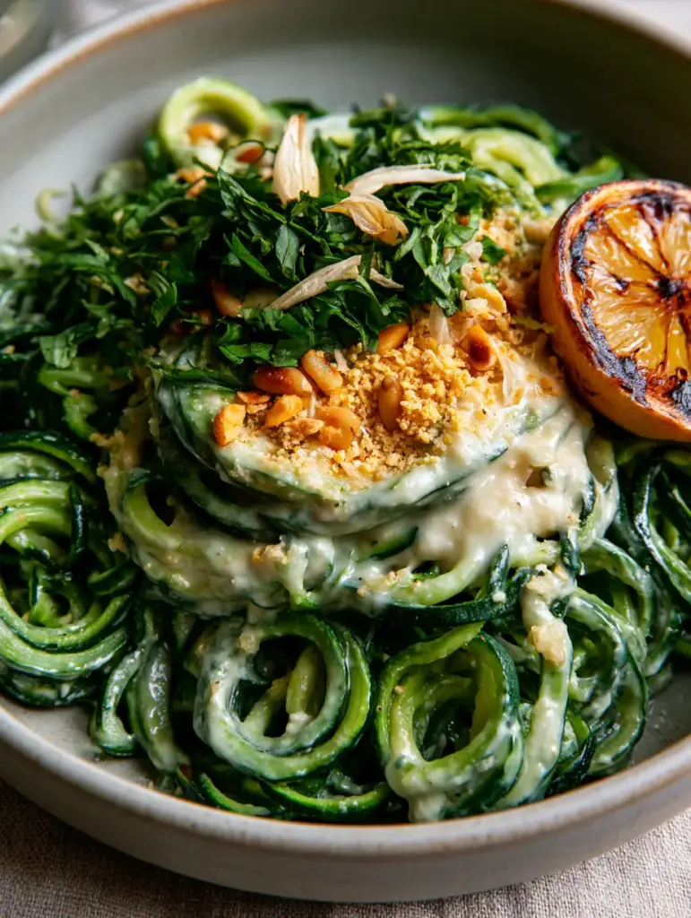Zucchini Fritters: The Ultimate Guide to Ultra-Crispy Golden Perfection 1 High-angle shot of zucchini fritters garnished with glistening lemon juice, sea salt flakes, and fresh dill.