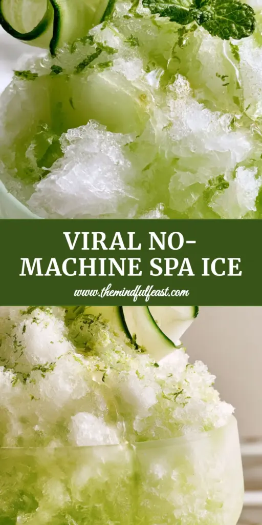 Cucumber Apple Shaved Ice: The Ultimate Refreshing Summer Treat 4 A close-up of cucumber apple shaved ice in a frosted bowl with cucumber ribbons and mint garnish.