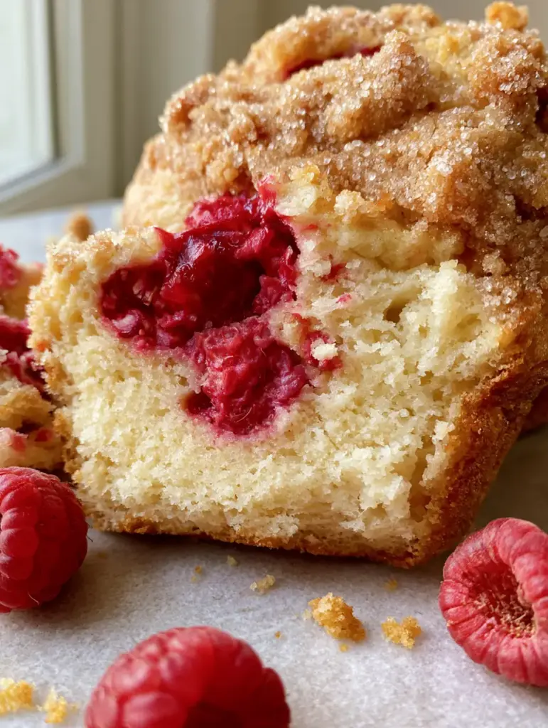 Raspberry Streusel Muffins with Bakery-Style High Domes 1 Top view of chunky golden-brown buttery streusel with sparkling sugar crystals on Raspberry Streusel Muffins.