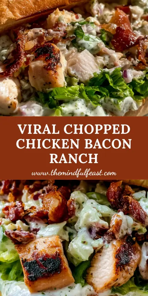 Extreme macro photo of a viral Chopped Chicken Bacon Ranch Sandwich overflowing with charred chicken and crispy bacon bits.