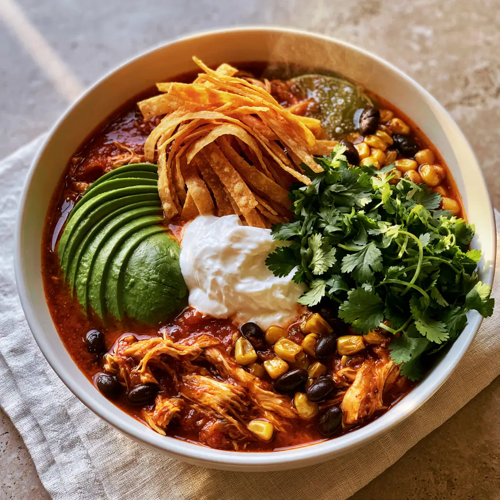 Chicken Tortilla Dump Dinner: The Ultimate Easy Weeknight Feast 1 A handheld smartphone photo showing the steam rising from a bowl of Chicken Tortilla Dump Dinner.