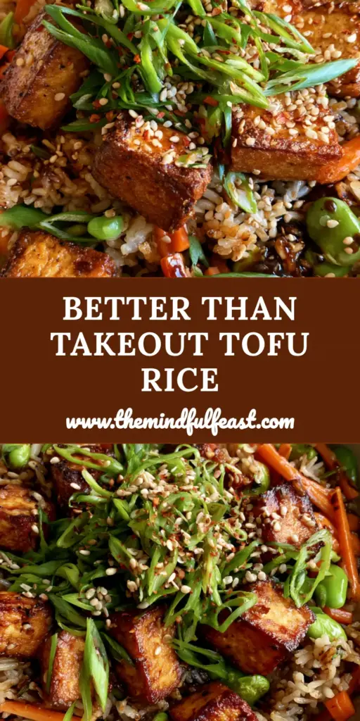 Tofu Fried Rice with Crispy Golden Cubes and Umami Glaze 4 A minimalist ceramic bowl of tofu fried rice featuring crispy golden-brown tofu cubes, dark glossy jasmine rice, orange carrots, and green edamame. (tofu fried rice)