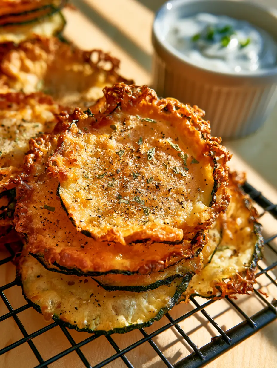 Zucchini Parmesan Crisps: The Ultimate Paper-Thin and Lacy Baked Snack 3 Macro low-angle shot of zucchini parmesan crisps with visible oregano flecks and cracked black pepper on a black wire cooling rack.