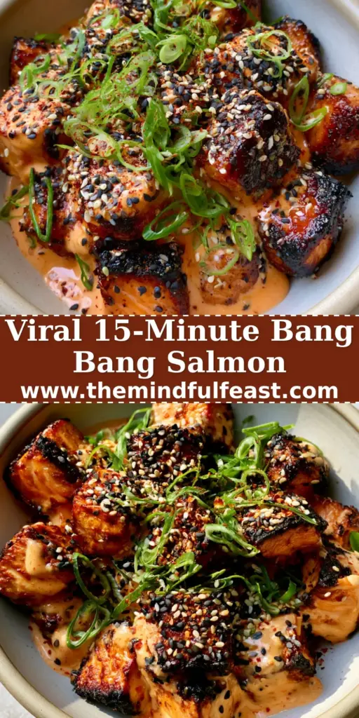 Bang Bang Salmon Recipe: Crispy Air-Fried Bites with Sriracha Honey Glaze 4 A shallow matte ceramic bowl of crispy air-fried salmon cubes with coral sriracha-honey glaze and sesame seeds. (bang bang salmon recipe)
