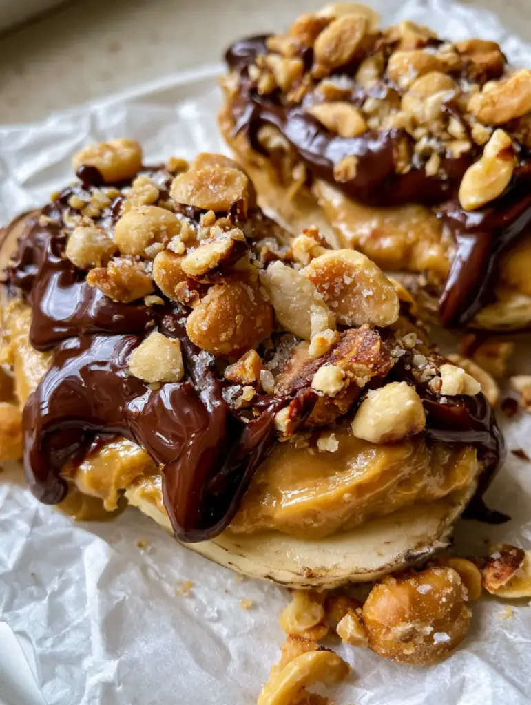 Banana Snickers: The Ultimate Viral Healthy Snack Recipe 1 A handheld smartphone photo of the Banana snickers topped with crushed honey-roasted peanuts.
