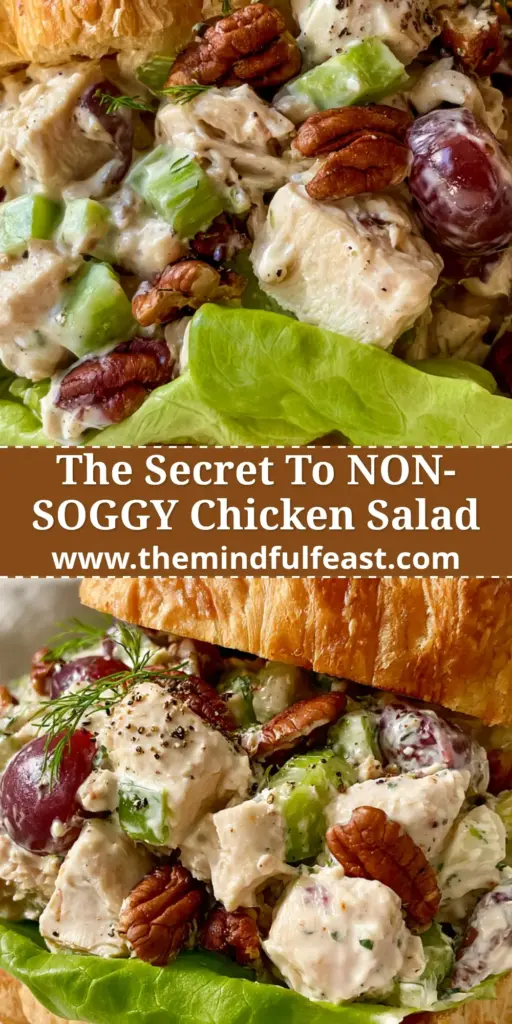 Chicken Salad Sandwiches on Flaky Buttery Croissants 4 A towering chicken salad sandwich on a flaky croissant with visible grapes, pecans, and fresh dill. (chicken salad sandwiches)