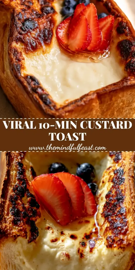 Yogurt Custard Toast: The Ultimate Charred Brioche Breakfast Guide 4 Extreme close-up macro shot of Yogurt Custard Toast on thick-cut brioche with strawberries, blueberries, and charred custard spots.