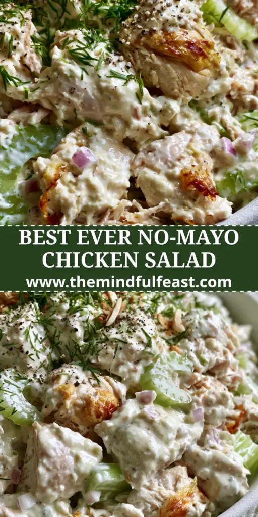 Homemade Chicken Salad with Creamy Greek Yogurt and Toasted Almonds 4 A creamy Homemade Chicken Salad topped with fresh dill and toasted almonds served in a white ceramic bowl.