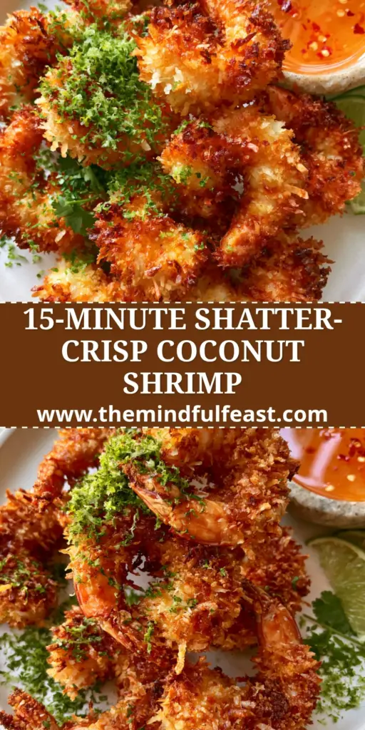 Coconut Shrimp with a Shatter-Crisp Golden Panko Crust 4 A top-down view of golden Coconut shrimp piled on a white platter with sweet chili sauce and lime wedges.