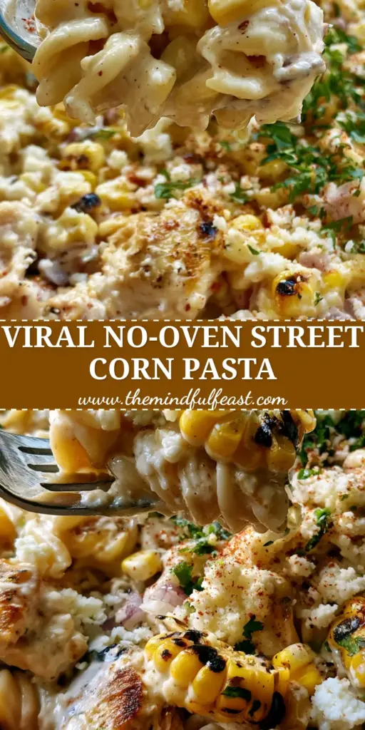 Mexican Street Corn Chicken Pasta Salad with Zesty Lime Crema 4 A close-up shot of Mexican Street Corn Chicken Pasta Salad in a terracotta bowl with charred corn and cotija cheese.