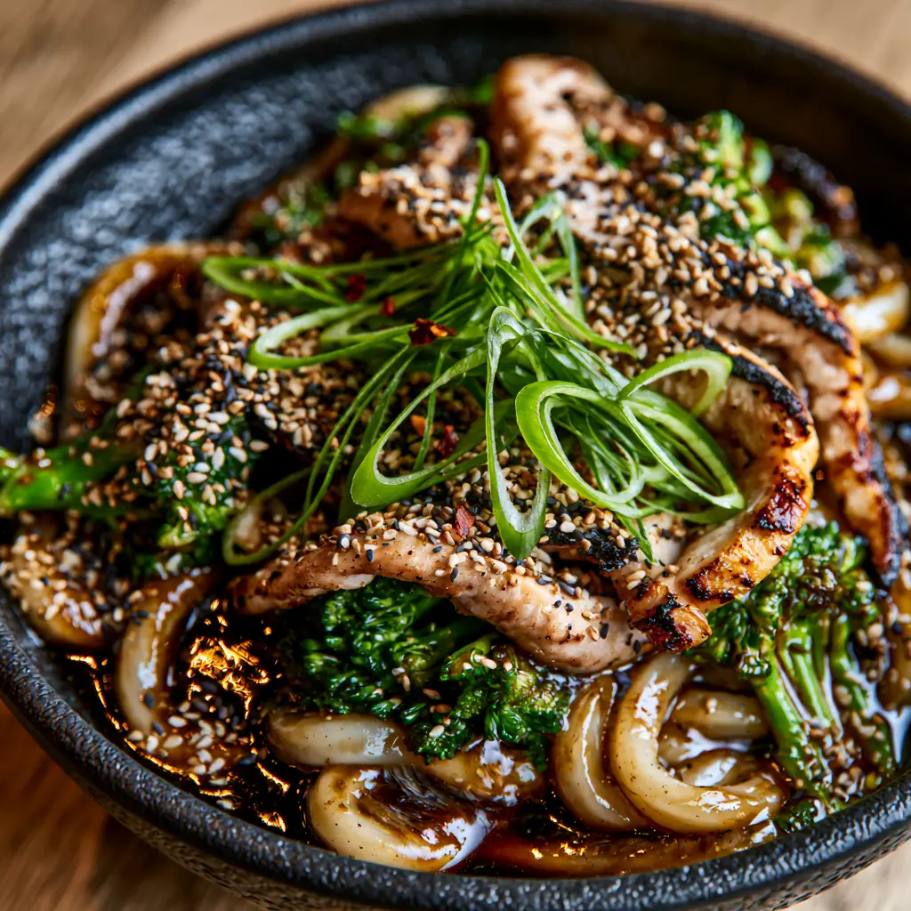 Pineapple Chicken Teriyaki: The Ultimate Glossy Sheet Pan Dinner 3 A top-down aesthetic shot of pineapple chicken teriyaki on a dark metal sheet pan with charred pineapple and glossy amber glaze.