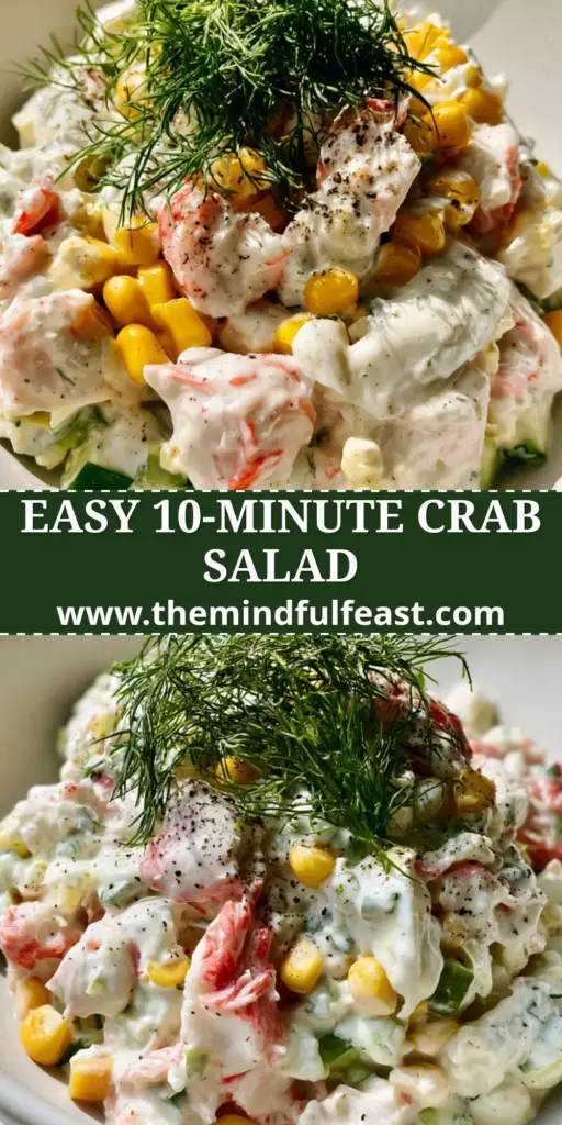 Russian Crab Salad: The Ultimate Gourmet Creamy Seafood Recipe 3 A top-down view of a gourmet Russian crab salad in a white bowl, garnished with fresh dill and black pepper. (Russian crab salad)
