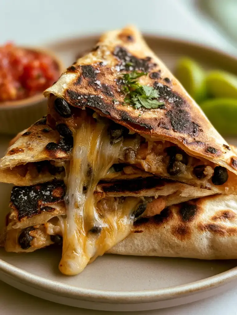 Bean and Cheese Quesadillas: The Ultimate Crispy Double-Bean Recipe 1 Overhead view of dry-toasted tortillas with dark spots and cilantro garnish.