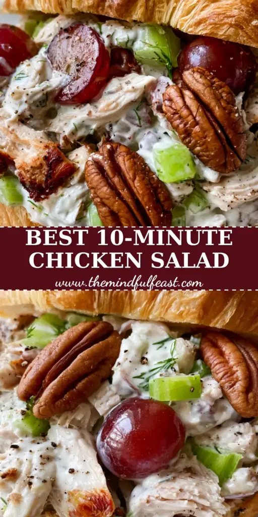 A towering croissant sandwich filled with chunky hand-shredded chicken, crimson red grapes, and toasted pecans. (chicken salad with grapes)