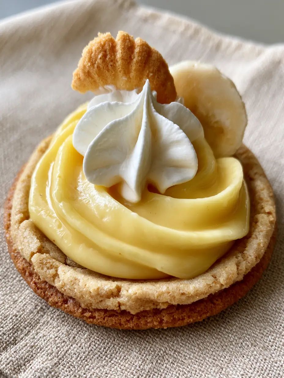 Banana Cream Pie Cookies: The Ultimate Soft-Baked Graham Cracker Recipe 3 Close-up of a soft-batch banana cream pie cookie showing the slightly cracked graham cracker edges and glossy custard.