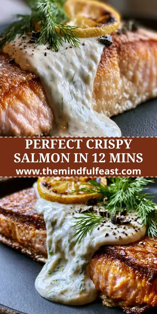 Seared Salmon with Lemon Dill Sauce: The Secret to Shattered-Glass Crispy Skin 4 A close-up of seared salmon with lemon dill sauce, showing crispy skin and a charred lemon wheel on a rustic black plate. (seared salmon with lemon dill sauce)