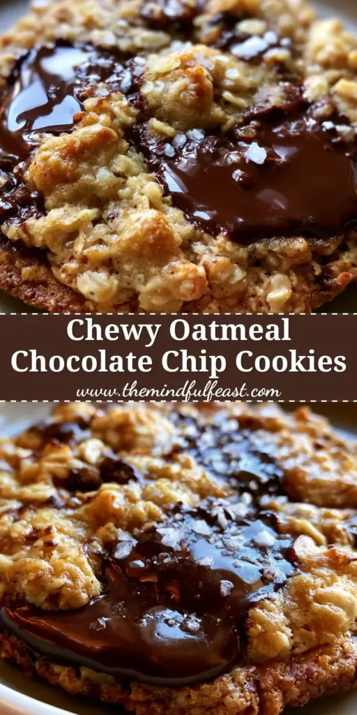 Oatmeal Chocolate Chip Cookies: The Ultimate Thick and Chewy Recipe 3 A stack of thick, chewy Oatmeal Chocolate Chip Cookies with glossy melted dark chocolate pools and sea salt flakes.