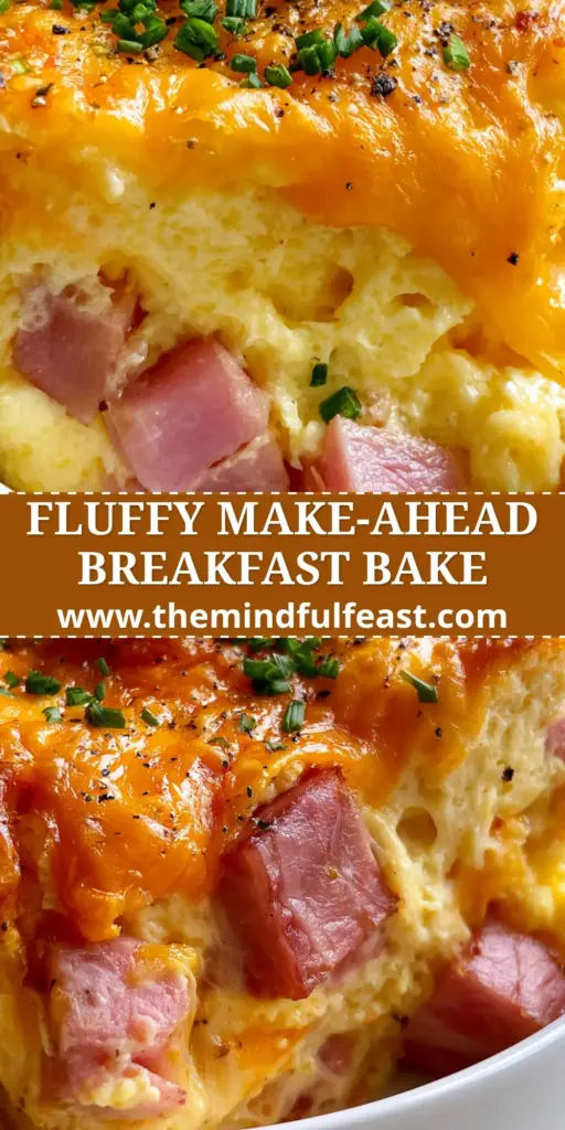 Ham, Egg, and Cheese Casserole: The Ultimate Fluffy Soufflé-Style Brunch Bake 3 A tall thick slice of Ham, Egg, and Cheese Casserole in a white dish with bubbling cheddar and chives.