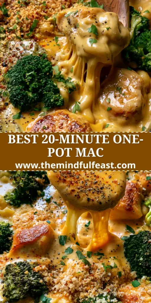 Broccoli Chicken Mac & Cheese: The Ultimate Creamy One-Pan Skillet Meal 4 A close-up vertical shot of Broccoli Chicken Mac & Cheese in a cast iron skillet with a stretchy cheese pull.