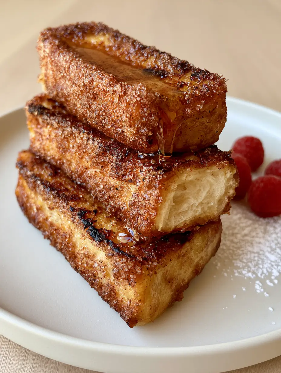 Cinnamon French Toast Sticks: The Ultimate Crispy Caramelized Breakfast 3 Close-up of Cinnamon French Toast Sticks showing sparkling granulated sugar crystals and charred buttery edges.