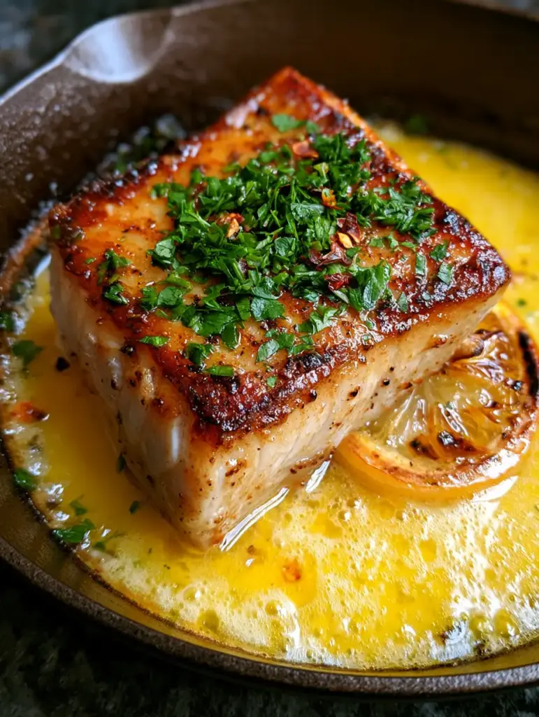 Mahi Mahi with Lemon Butter Sauce: The Ultimate Guide to a Perfect Pan-Sear 1 Mahi Mahi with Lemon Butter Sauce being basted with garlic butter in a stone-countertop setting.