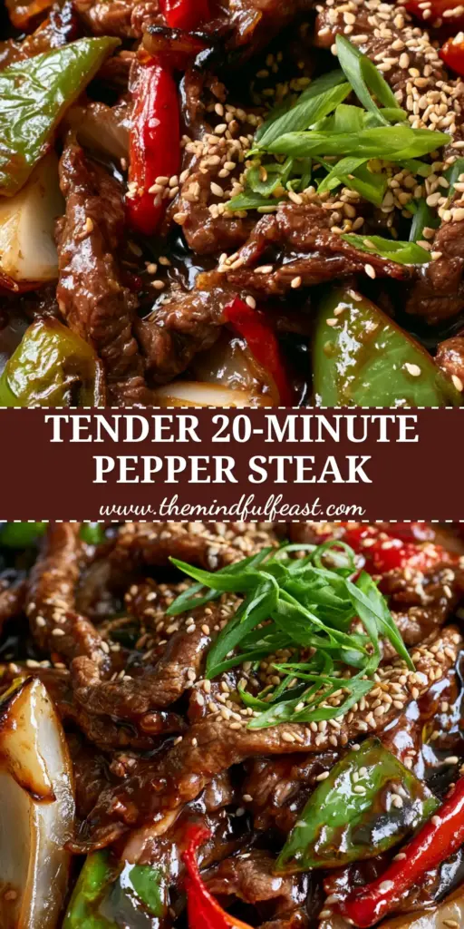 Pepper Steak Recipe: The Ultimate Guide to Glossy, Restaurant-Style Stir-Fry 4 A top-down view of a savory pepper steak recipe featuring glossy beef strips, blistered peppers, and sesame seeds in a black bowl.