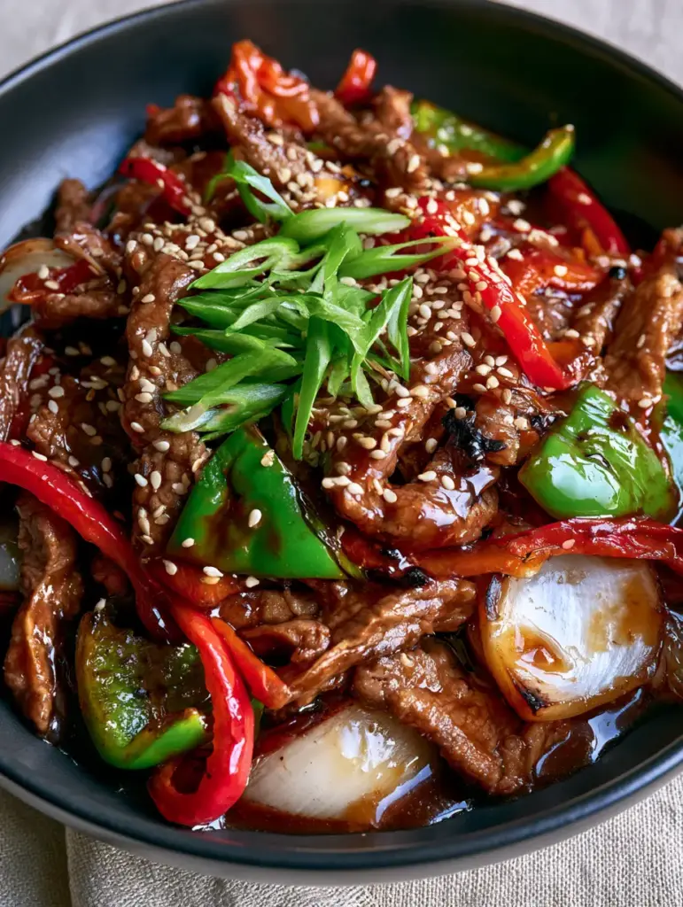 Pepper Steak Recipe: The Ultimate Guide to Glossy, Restaurant-Style Stir-Fry 1 Extreme close-up of charred white onion wedges and seared beef strips in a pepper steak recipe.