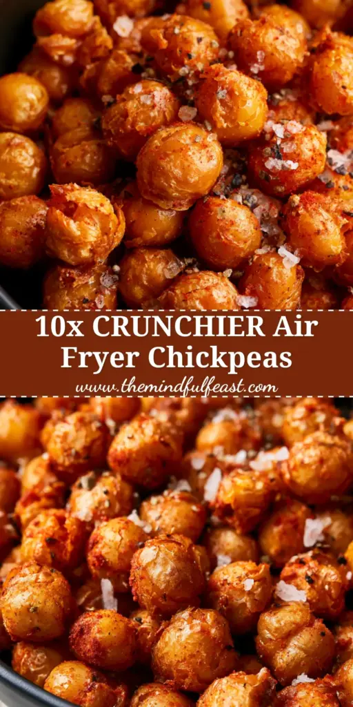 A top-down view of Air Fryer Crispy Chickpeas with blistered golden skins in a matte black bowl on a linen napkin.