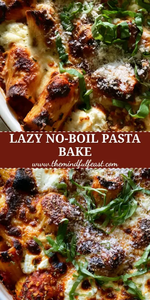 Rustic Italian Bake with Rigatoni and Charred Mozzarella 4 A bubbling Rustic Italian bake in a white ceramic dish with rigatoni, charred mozzarella, and fresh basil ribbons.