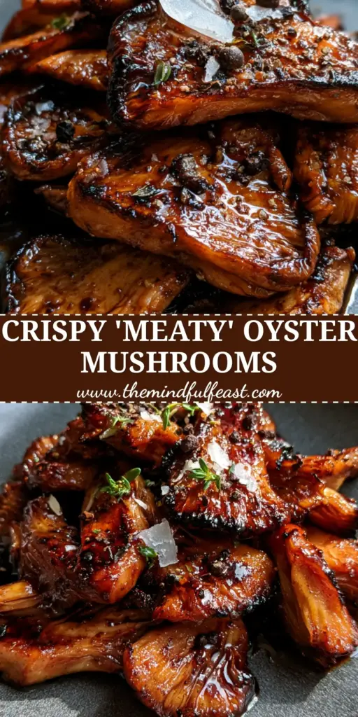 Balsamic Glazed Oyster Mushrooms: The Ultimate Umami Side Dish 4 A close-up vertical shot of Balsamic Glazed Oyster Mushrooms on a charcoal plate with visible flaky salt and fresh thyme.