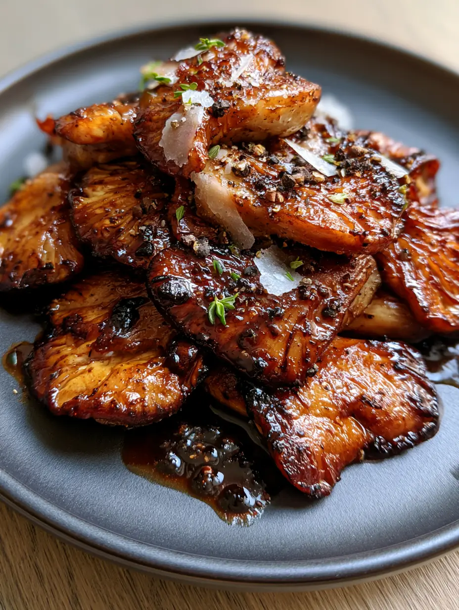 Balsamic Glazed Oyster Mushrooms: The Ultimate Umami Side Dish 3 High-heat seared oyster mushrooms with crispy charred edges and a dark balsamic glaze on a ceramic plate. (Balsamic Glazed Oyster Mushrooms)