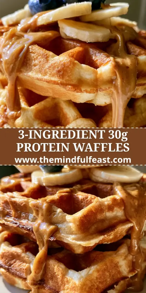 High-Protein Banana Cottage Cheese Waffles: The Ultimate Fluffy Belgian Recipe 4 A vertical stack of thick, fluffy Belgian waffles with banana slices, blueberries, and a glossy almond butter drizzle. (high-protein banana cottage cheese waffles)