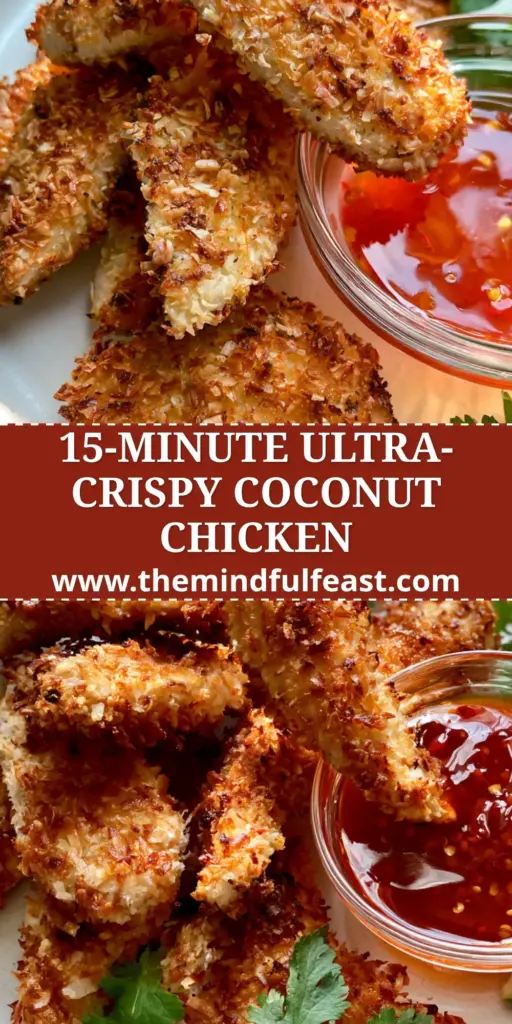 Coconut Chicken Tenders: The Ultimate Ultra-Crispy Tropical Recipe 4 A stack of golden-brown coconut-crusted chicken tenders with sweet chili sauce and lime wedges on a neutral stone background. (Coconut chicken tenders)