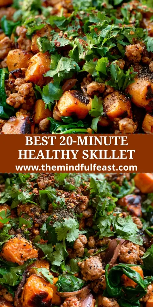Ground Turkey and Sweet Potato Bowls: A Vibrant Cast Iron Skillet Meal 4 A top-down view of a cast iron skillet containing Ground Turkey and Sweet Potato Bowls with charred sweet potato cubes, browned turkey, and fresh cilantro.
