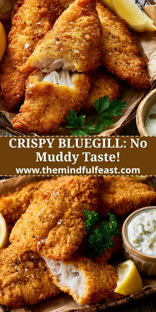 A close-up of crispy fried bluegill fillets in a wire basket with lemon and tartar sauce. (bluegill recipes)