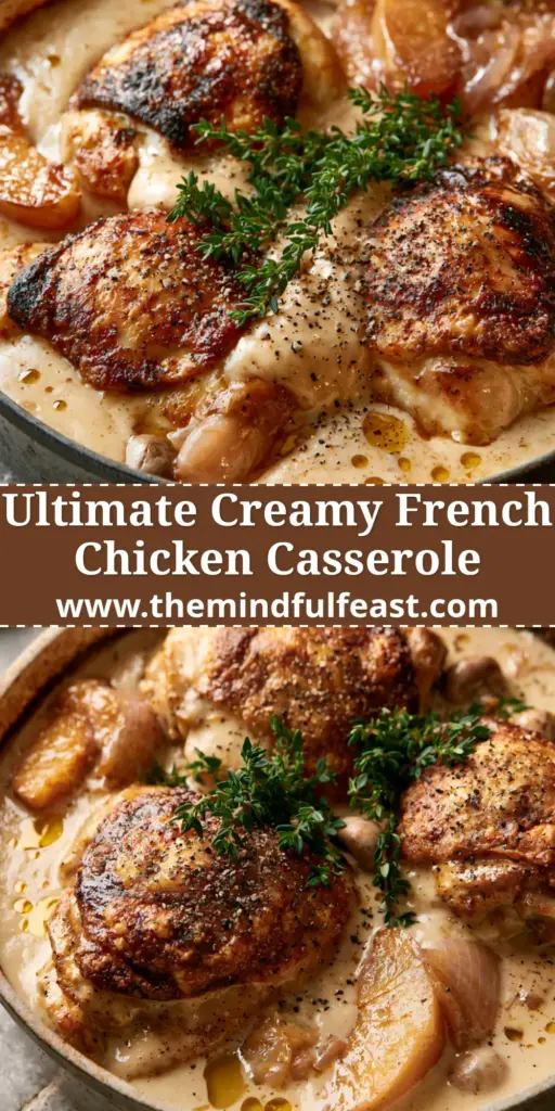 French Chicken Casserole a la Normande: The Ultimate Creamy Apple and Thyme Braise 4 A rustic cast iron pot filled with French Chicken Casserole a la Normande featuring crispy thighs and caramelized apples in an ivory sauce.