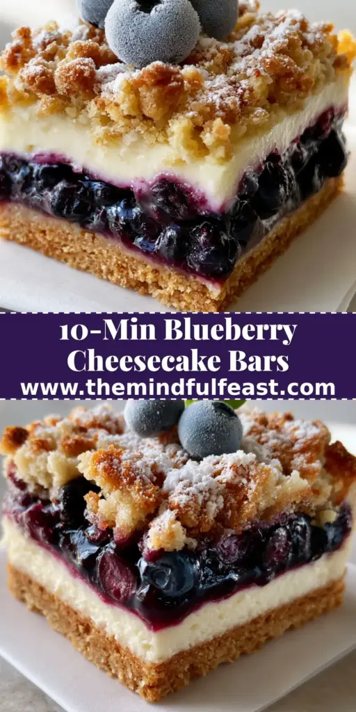 A single sliced square of Blueberry Crumble Cheesecake with a golden-brown crust, white cream cheese layer, and thick violet blueberry compote on parchment paper.