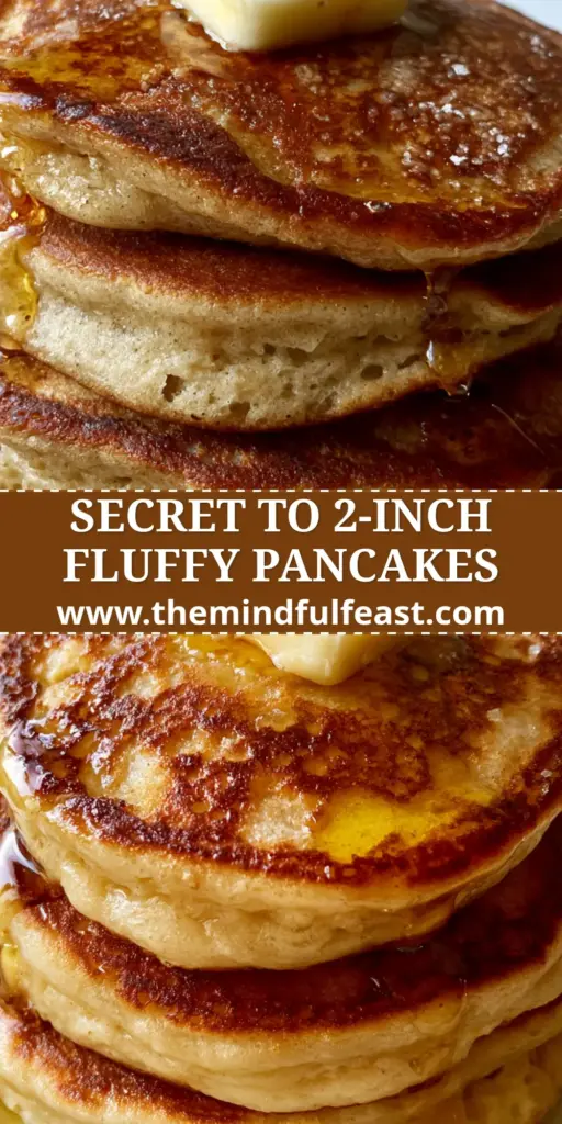 A massive stack of three 2-inch thick pancakes on a white ceramic plate with melting salted butter and maple syrup. (Homemade Pancake Recipe)