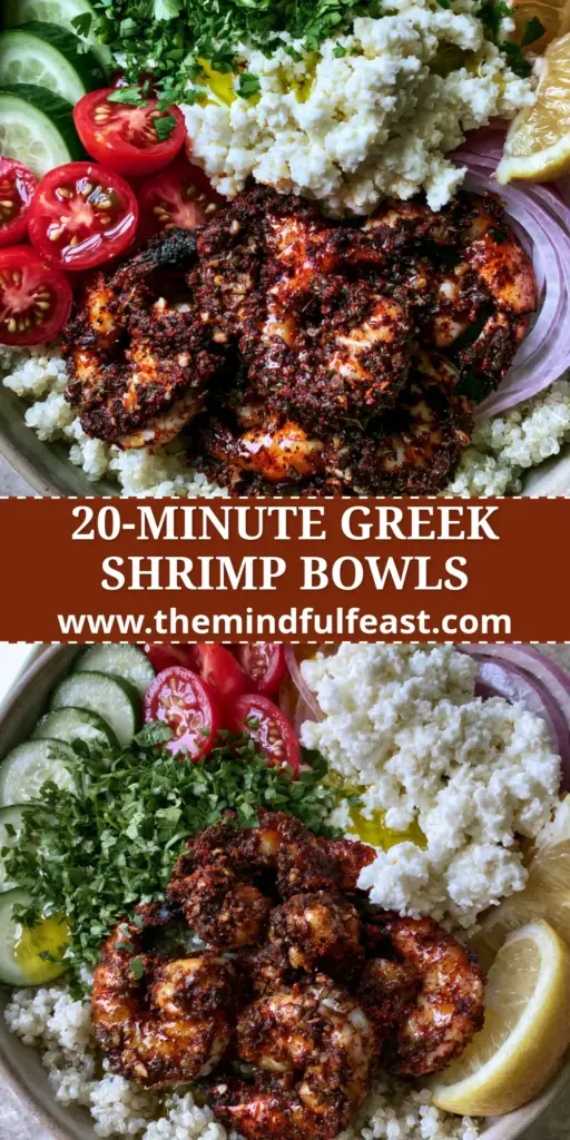 Greek Shrimp Mediterranean Bowl: The Ultimate Charred Seafood Grain Bowl 4 A top-down view of a Greek Shrimp Mediterranean Bowl with charred shrimp, fluffy quinoa, and vibrant vegetables in a ceramic bowl. (Greek Shrimp Mediterranean Bowl)